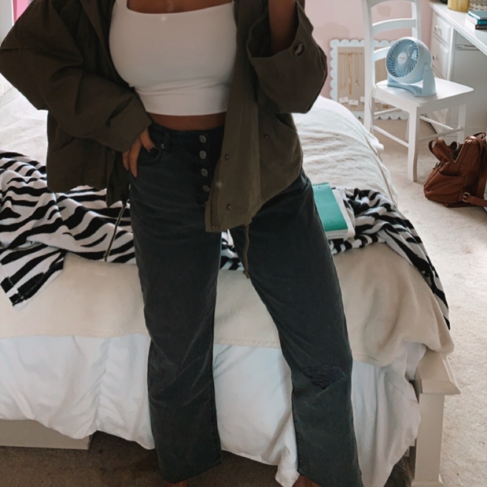 Black Loft High Waisted Straight Crop Jeans